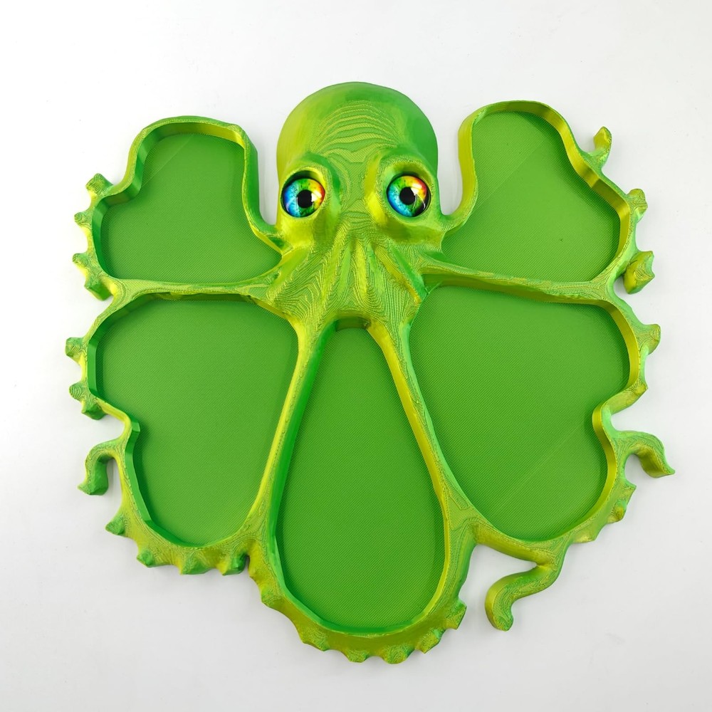 Unique octopus hot dish platter, seafood theme large size, Yellow Green