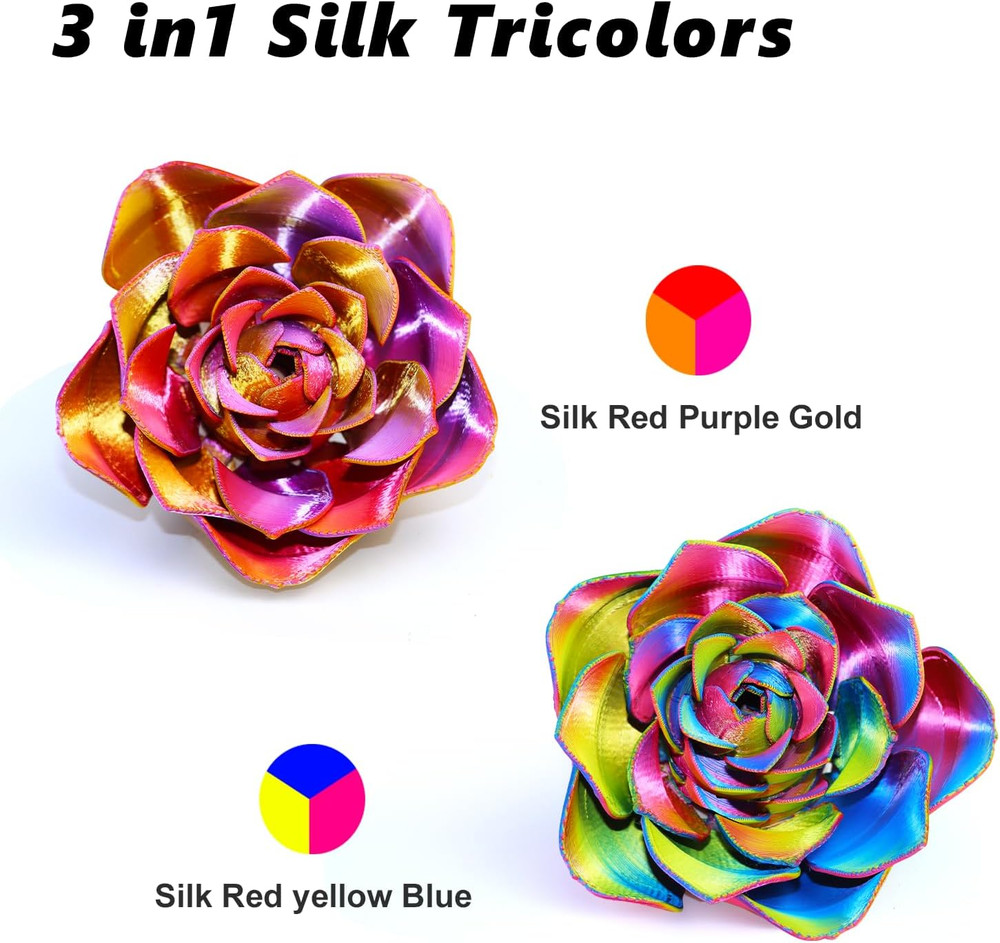 3D PLA Filament 1.75Mm Bundle, Tricolor 3D Printer Filament Bundle, Rainbow Silk