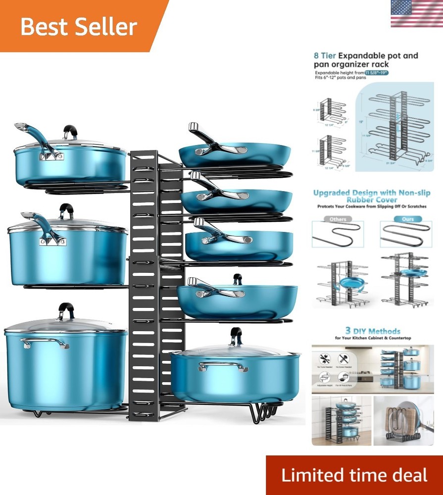 Expandable 8-Tier Pot and Pan Organizer, Adjustable Height 11.65'' to 19''