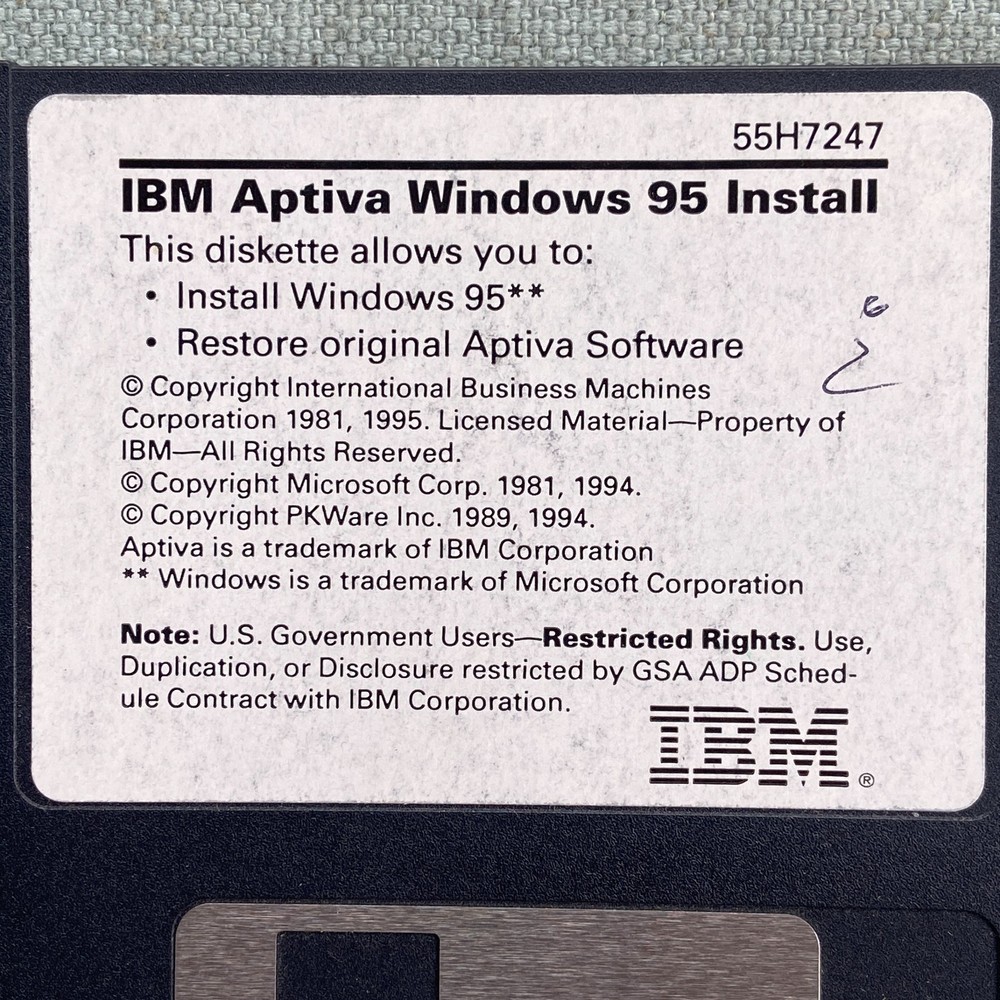 Vintage Software Restore Disk IBM Aptiva Windows 95 Install 1994 Computer PC 3.5