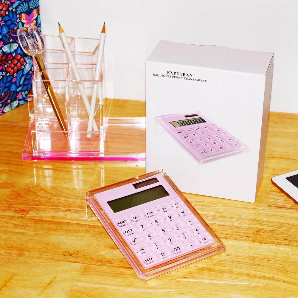Acrylic Calculator with Stand, Battery and Solar Hybrid Powered Basic Calcula...