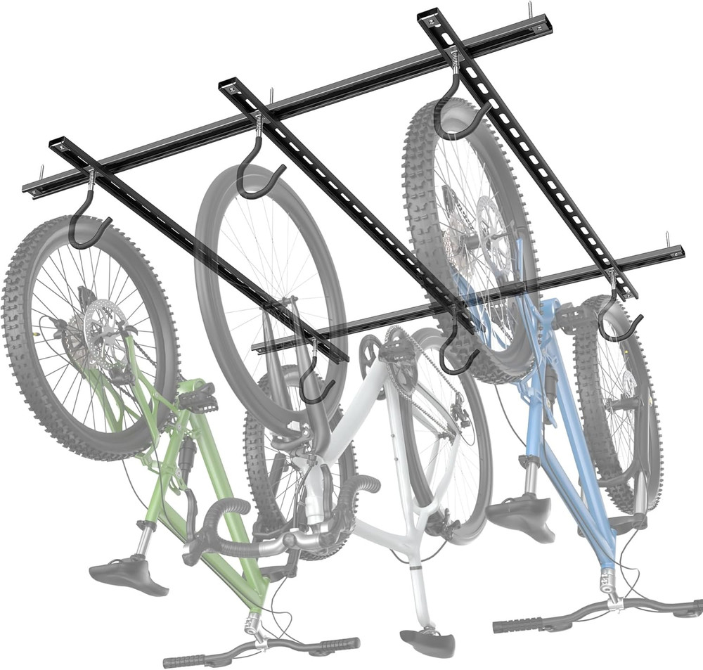 Garage Ceiling Bike Rack, Adjustable Overhead Bicycle Storage System – Stores 3