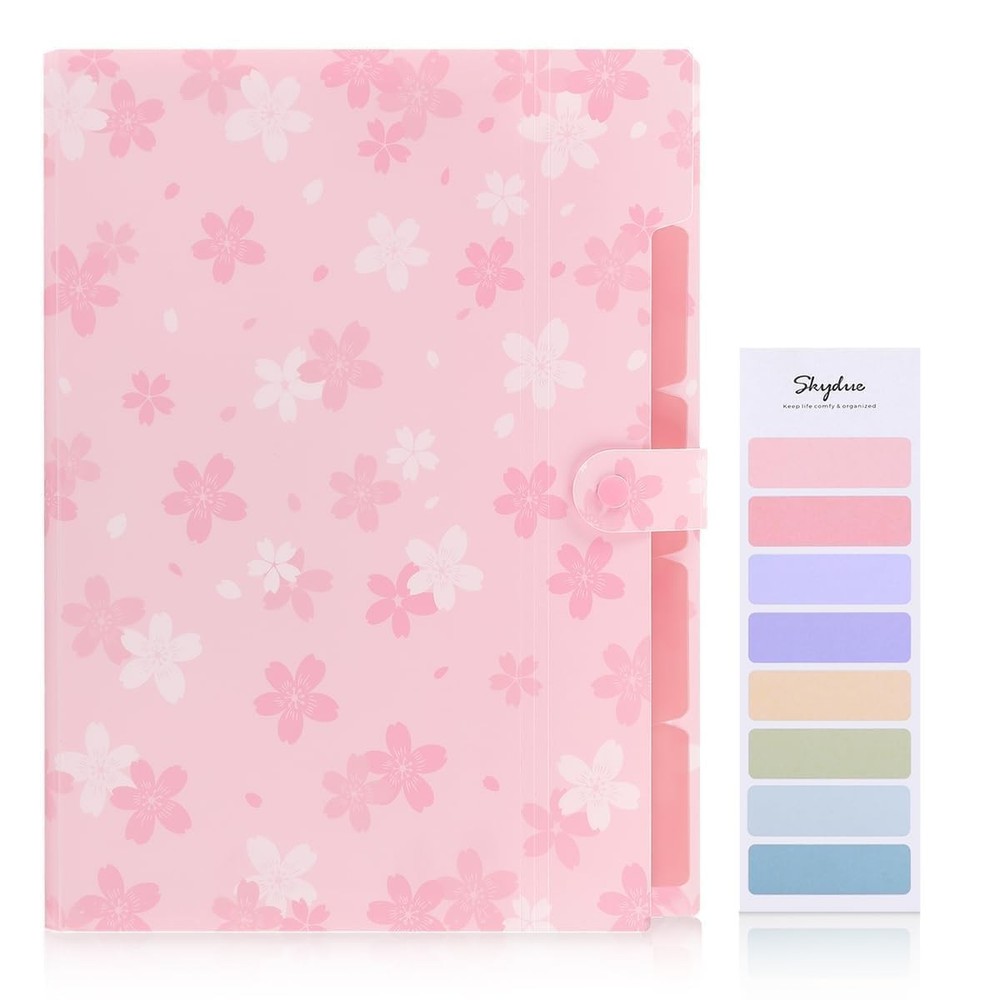 SKYDUE Pink Expanding File Folder with 5 Pockets, letter, A4, Sakura