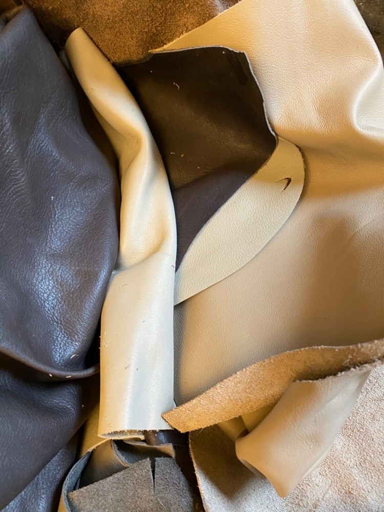 scrap leather in large flat rate box