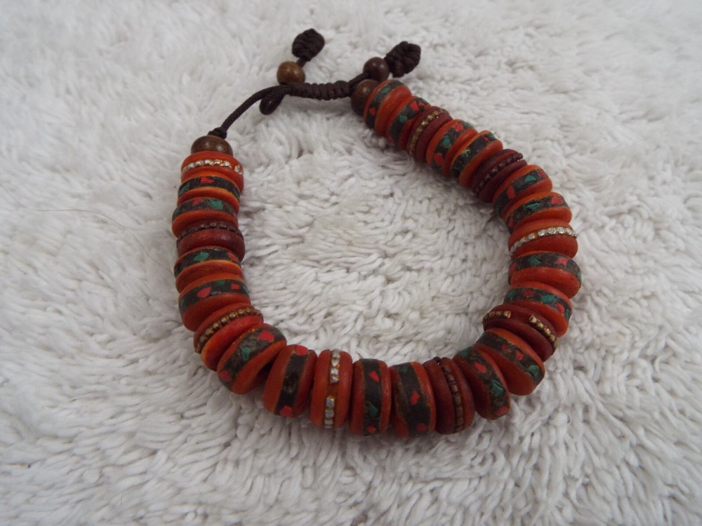 Red Green Bead Cord Adjustable Bracelet