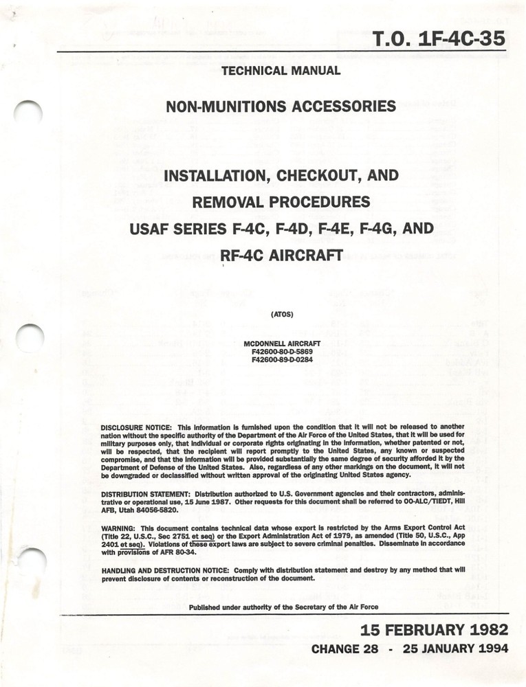 F-4 Phantom  (Air Force) 1994 Non-Munitions Accessories  Flight Manual -CD