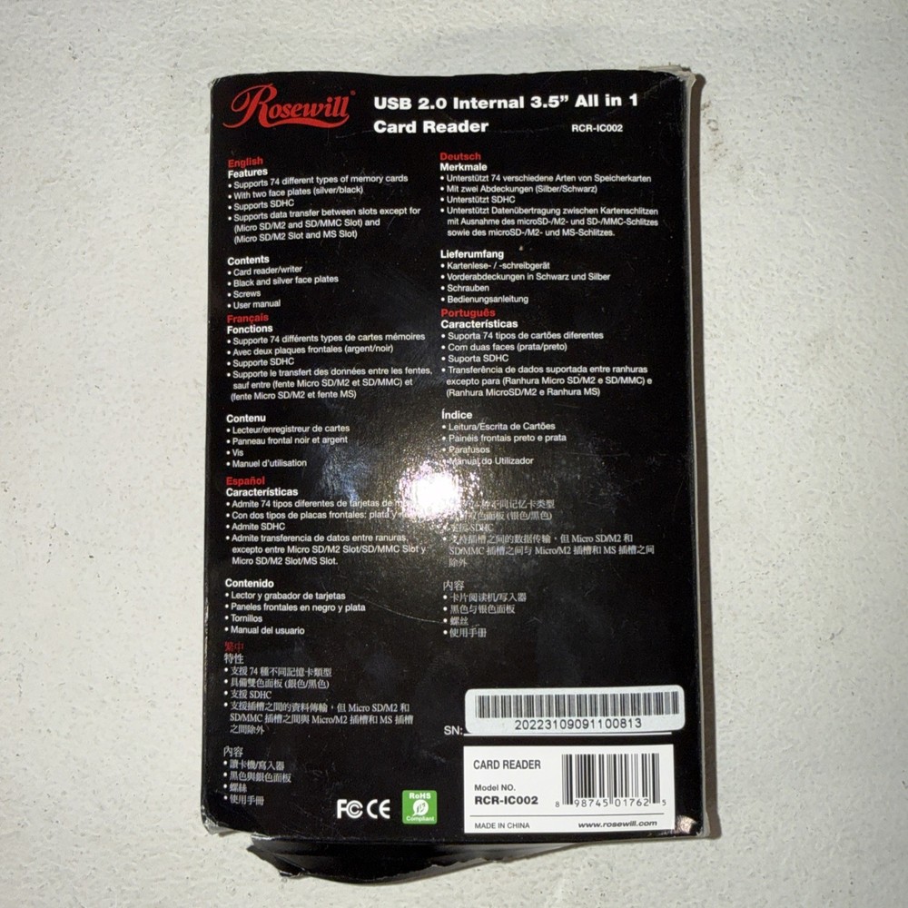 Rosewill RCR-IC002 USB 2.0 3.5" Internal Card Reader -