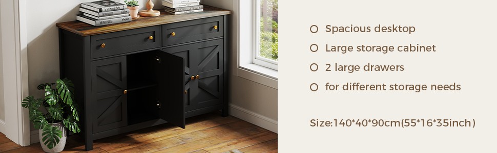 55.1in Sideboard Buffet Cabinet Kitchen Storage Sideboard With Drawers REQY
