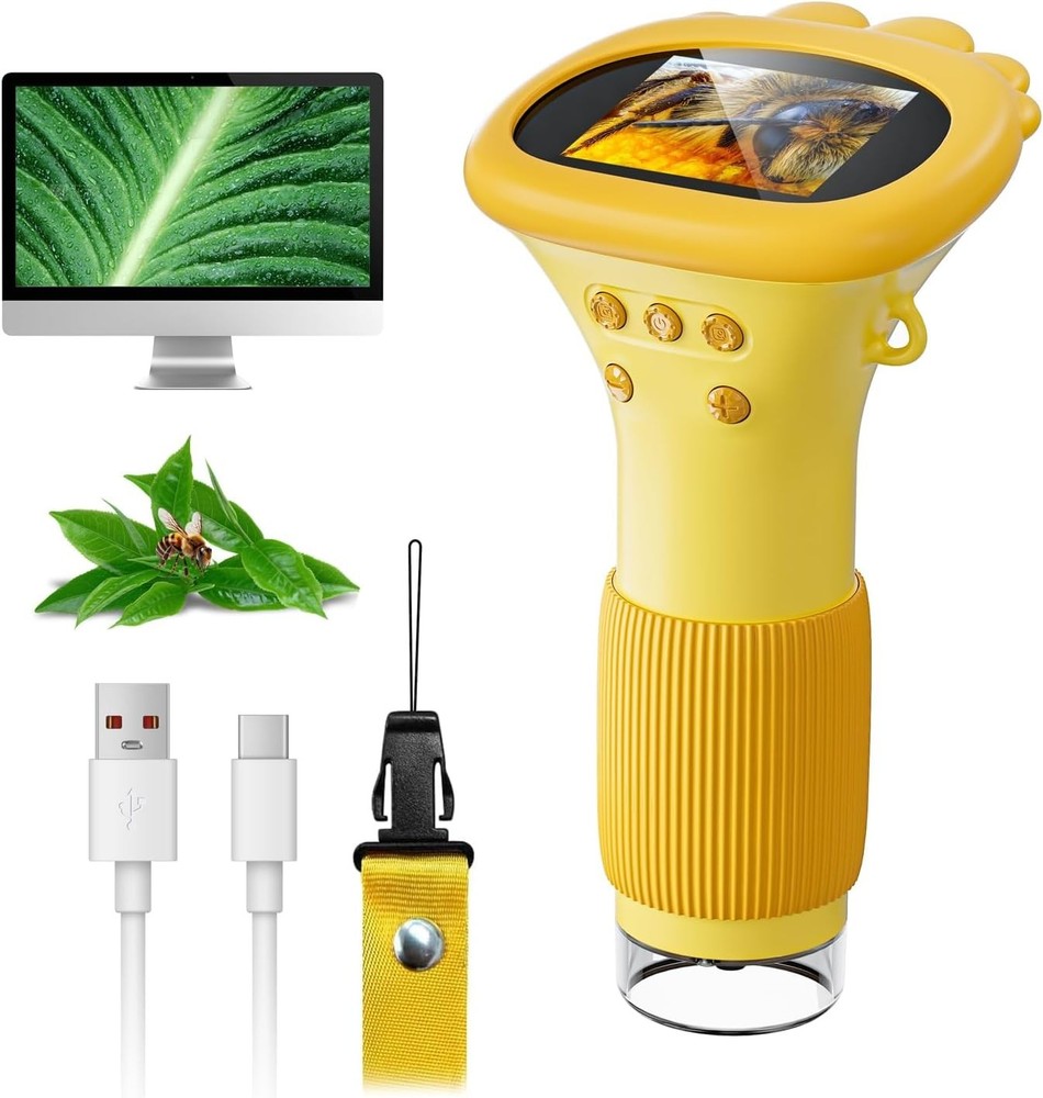 Microscope for Kids, 2" IPS Screen 1000X Handheld Digital Microscopes HD Pock...