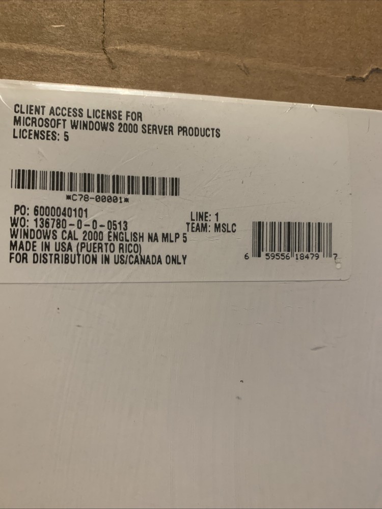 Microsoft Windows 2000 Server -5 Client License Pak Only