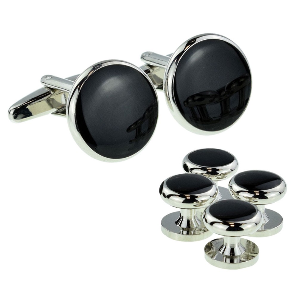 Black Cufflinks Boxed & 4 Button Stud Set for Evening Wear X2AJ219