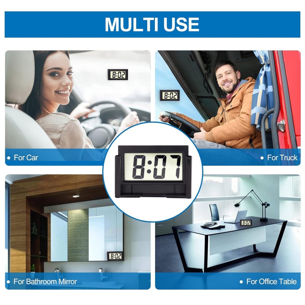 New 3 Pack Mini Digital Clock Small Adhesive Stick On Easy To Read Large Numbers