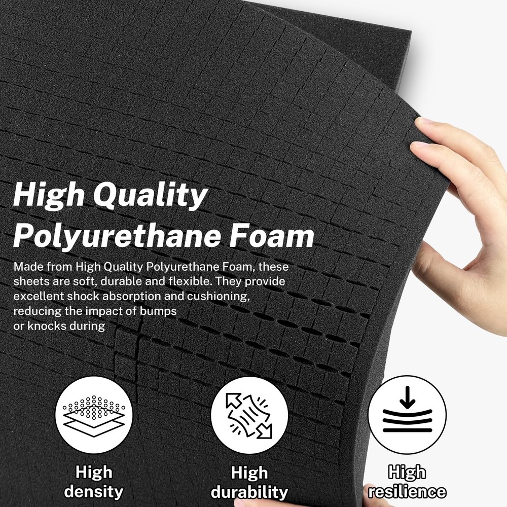 Polyurethane Foam Padding Pick Pluck Sheets Black 16x12x1 Inch Toolbox 2 PCS