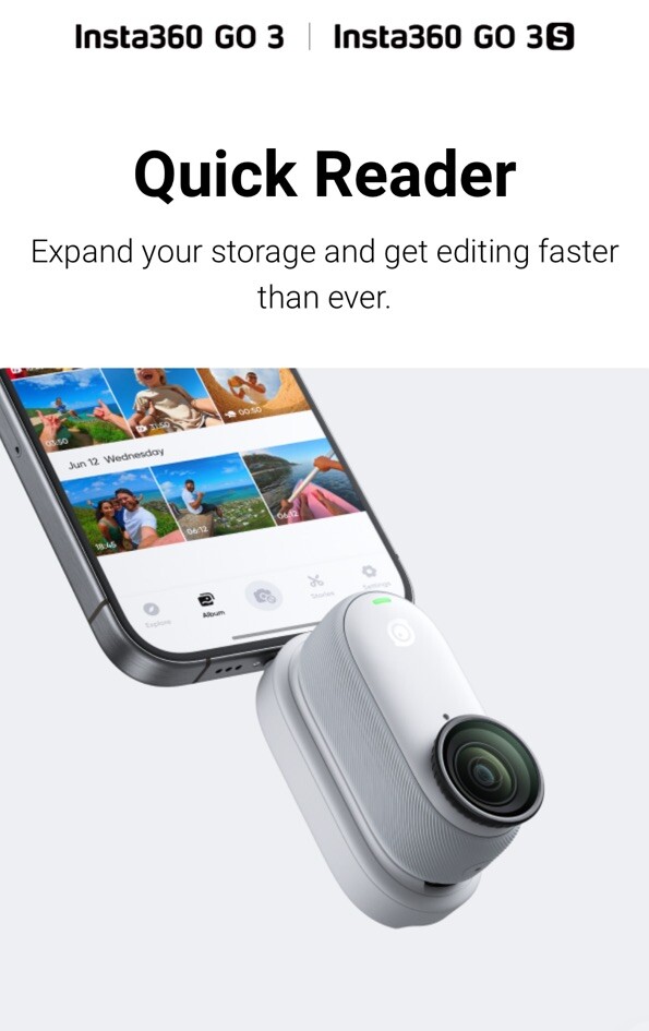 Original Insta360 GO 3/GO 3S Quick Reader - High-Speed Data Transfer Accessory