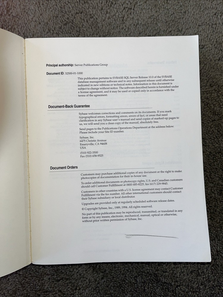 Vintage Sybase SQL Server System Administration Guide 1994, before SAP merge.