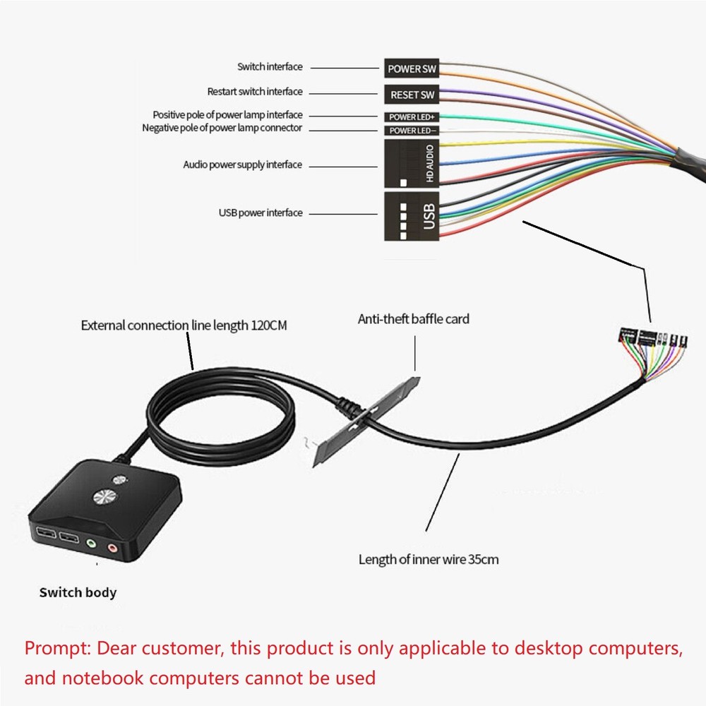 163cm Desktop Computer Switch PC Motherboard On/Restart Button Extension Cable
