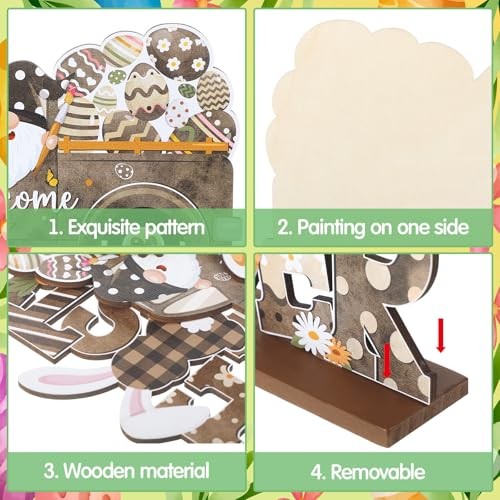 6 Pcs Easter Table Signs Wooden Rustic Happy Easter Table Centerpiece