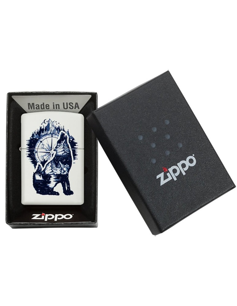 Genuine ZIPPO Lighter HOWLING WOLF COMPASS WILDERNESS BNIB