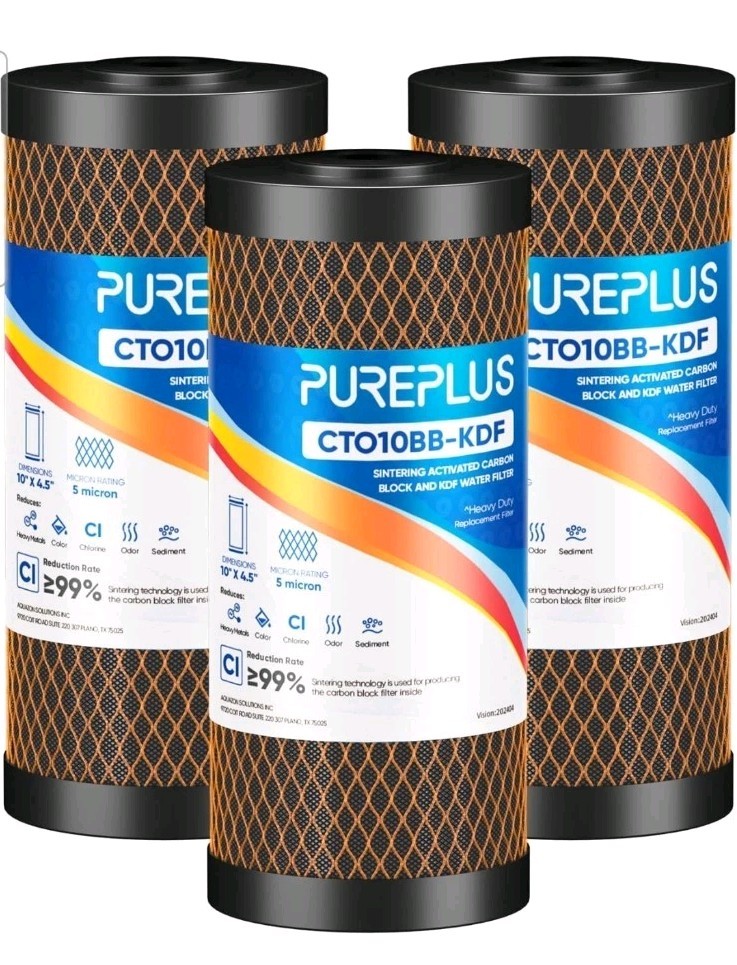5 Micron 10" x 4.5" Whole House Coconut Shell Activated Carbon & KDF - 3 PACK