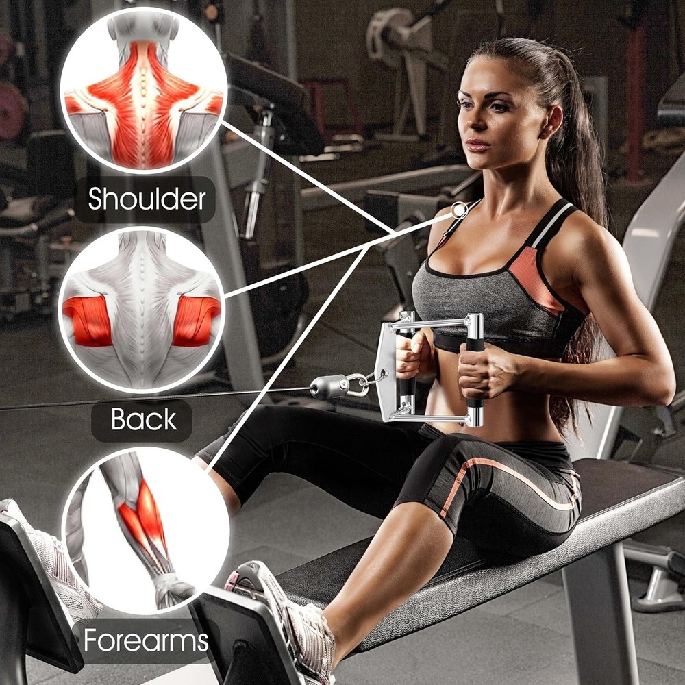 Cable Machine Attachment Set Row Handle Rope Bar LAT Pulldown 880LB