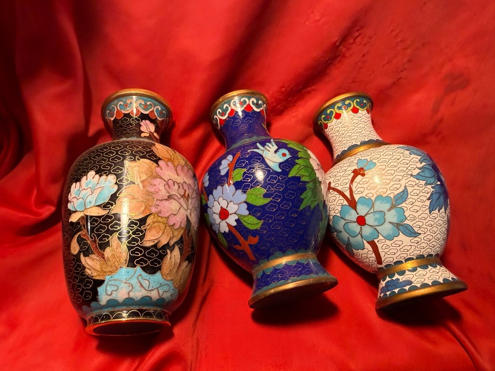 Cloisonne Art 3 Vases about 6"