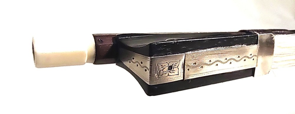 VTG Violin Bow with 8 Point Star & Abalone Circle, Engraved Silver & Ebony