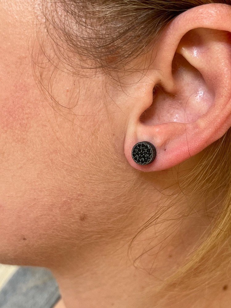 Real Solid 925 Sterling Silver Round Cluster Earrings Black CZ Studs Iced