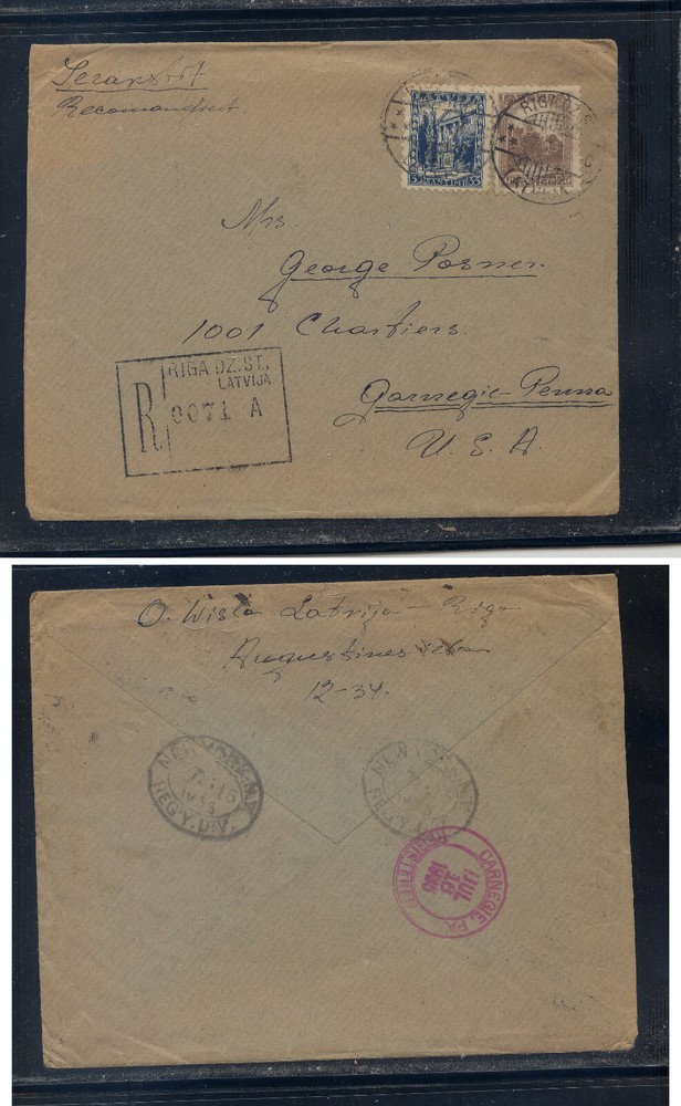 latvia  nice registered  cover  to   US