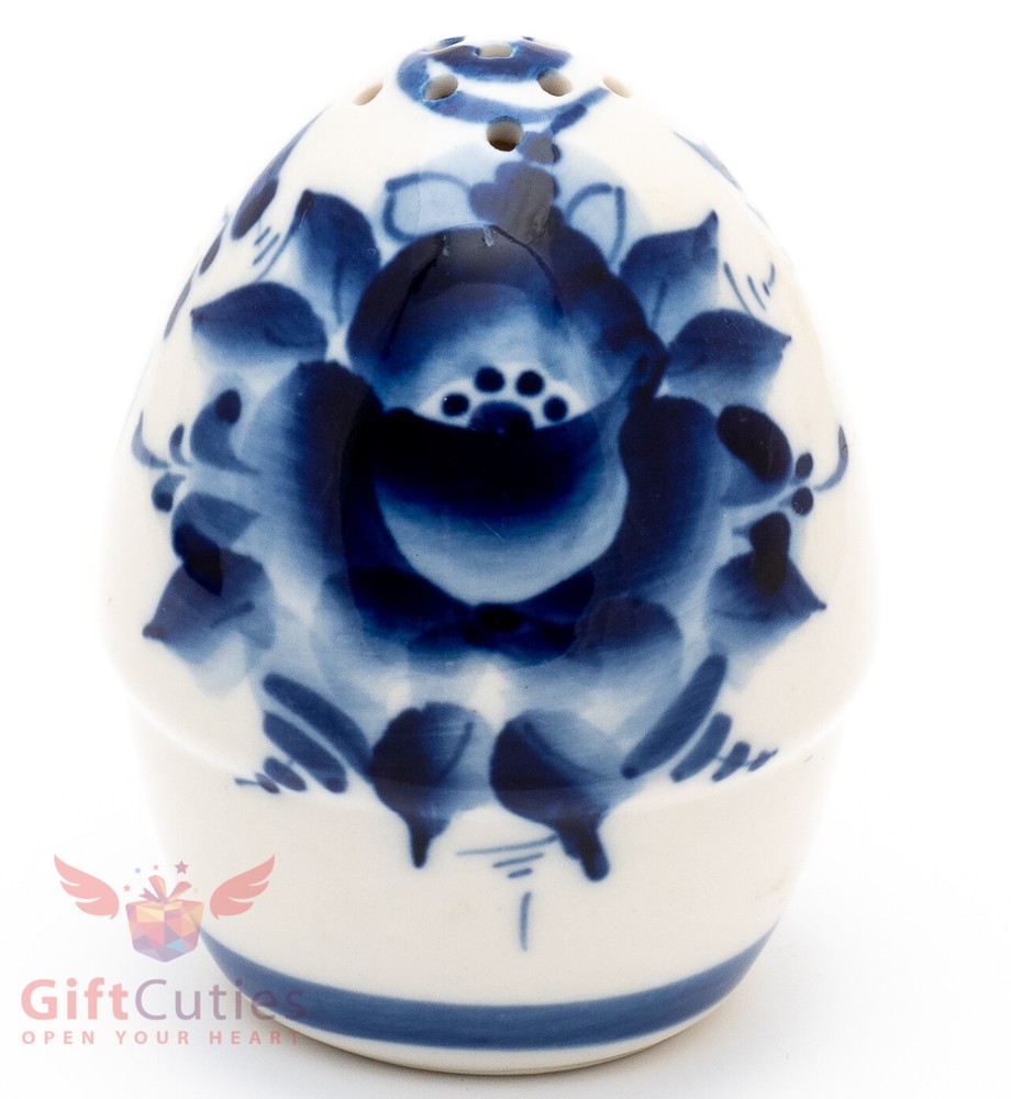 Gzhel Porcelain Easter Egg salt shaker holder Hand-painted