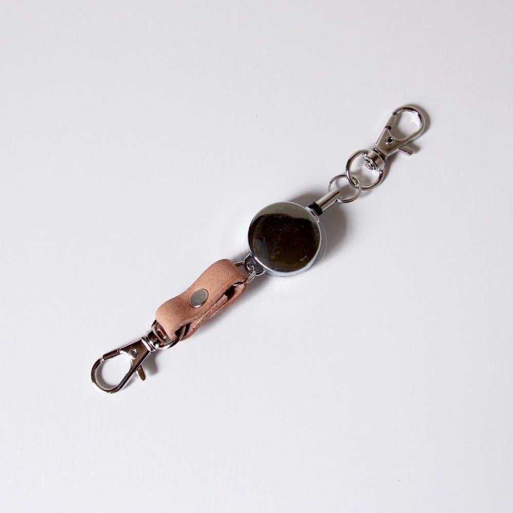 Cowhide Leather Short Strap with Reel, Keychain/Key Ring