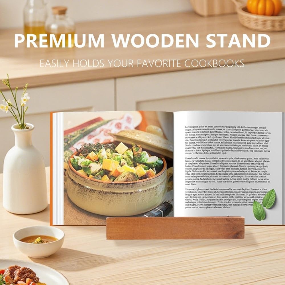 Adjustable Solid Wood Cookbook Stand Kitchen Counter Recipe Phone Holder