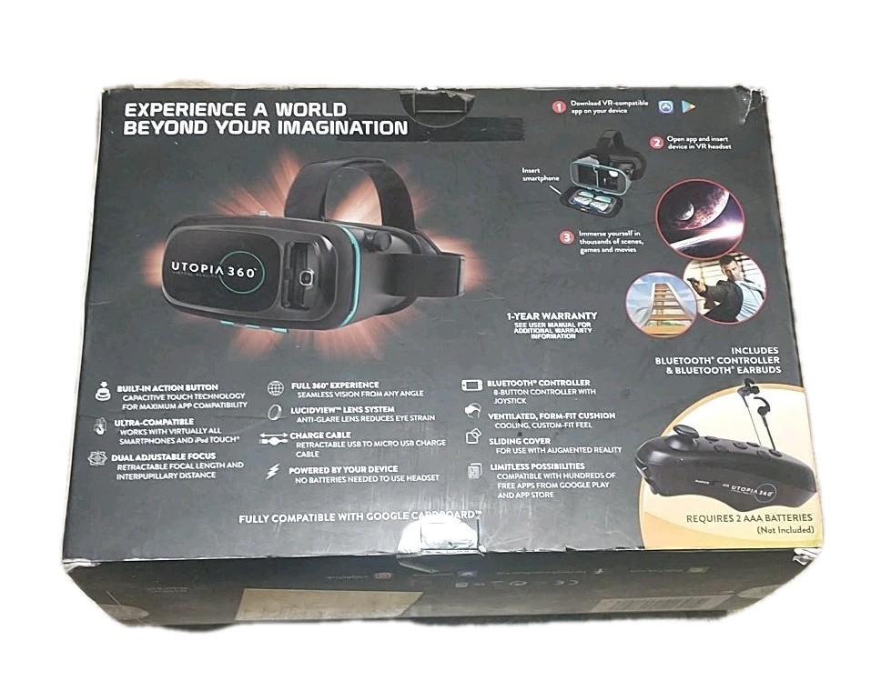 ReTrak Virtual Reality Headset Utopia 360 Degree 3D VR Headset With Controller.