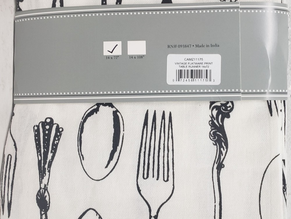 1 Fabric Outdoor Printed Table Runner(14"x72") VINTAGE FLATWARE, SILVERWARE,DII