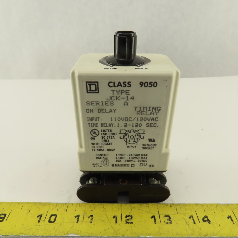 Square D Class 9050 JCK-14 On Delay Timing Relay 1.2-120 Sec With Socket Base