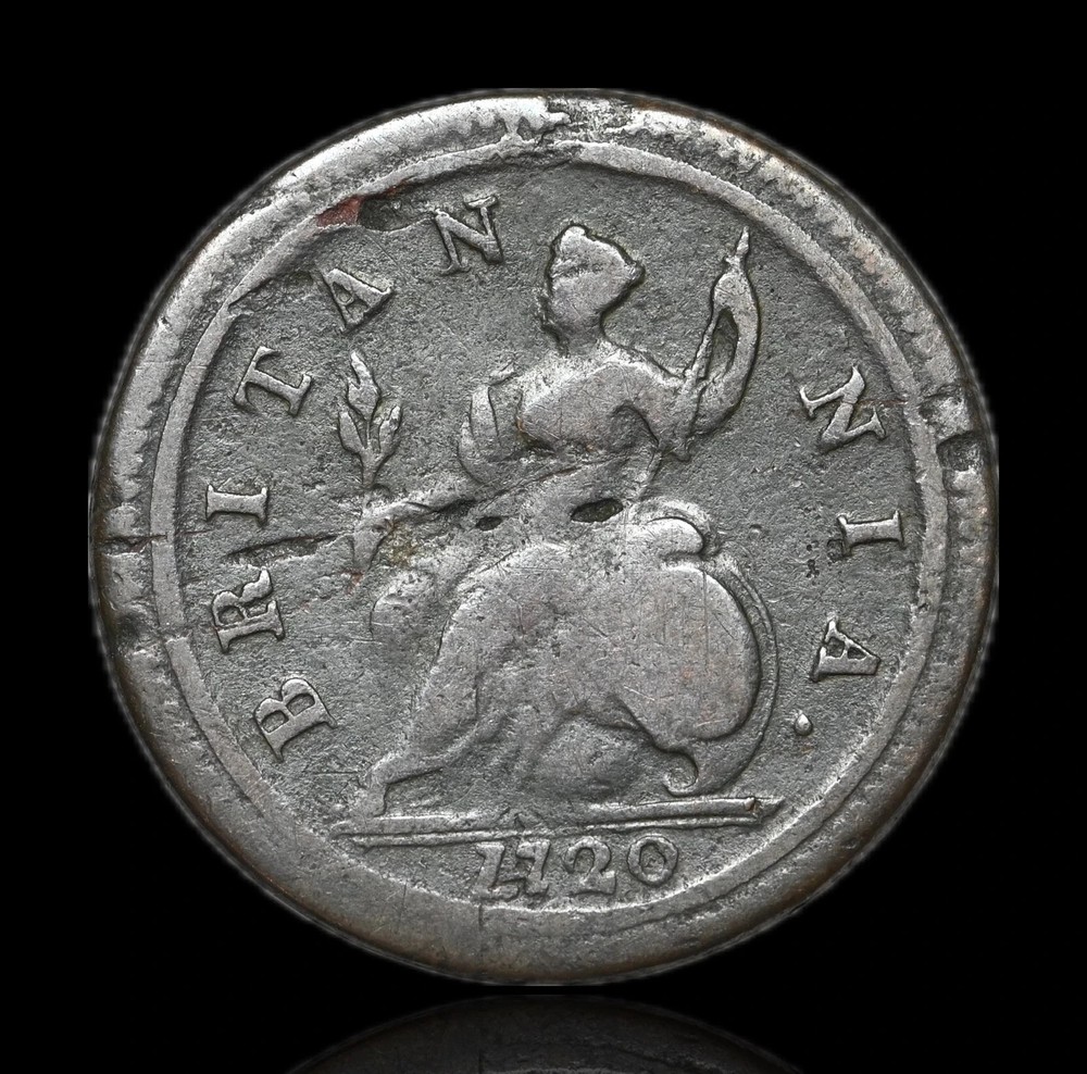 GREAT BRITAIN. George I, Copper "Dump" Halfpenny, 1720