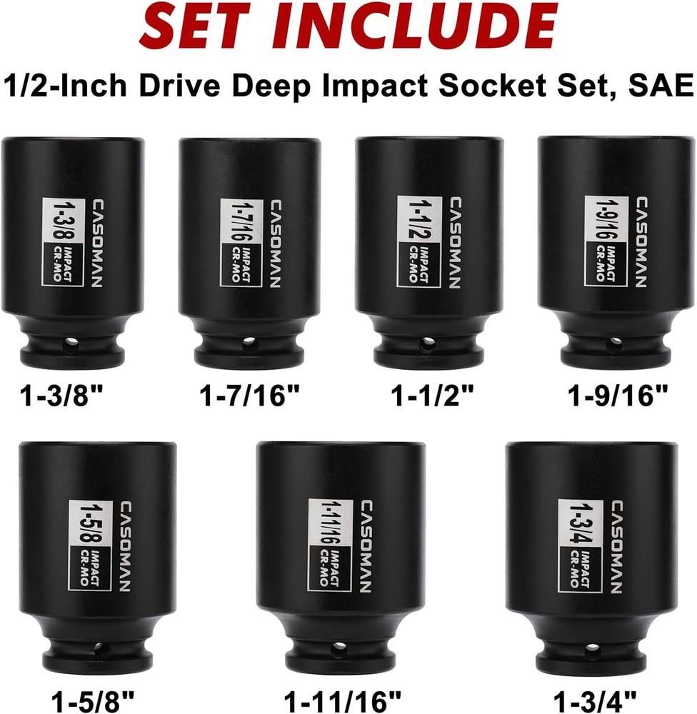 1/2" Drive Deep Spindle Axle Nut Impact Socket Set Cr-Mo 6-Point 7PCS