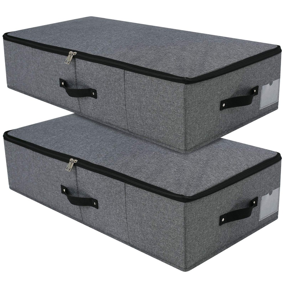 2PCS Foldable Under Bed Storage with Plastic Liner, Handles, Zipper lid, Blan...