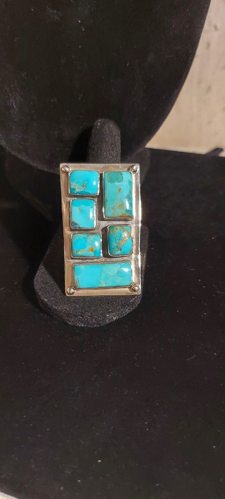 New Large Artsy Sterling Silver & Turquoise Adjustable Ring