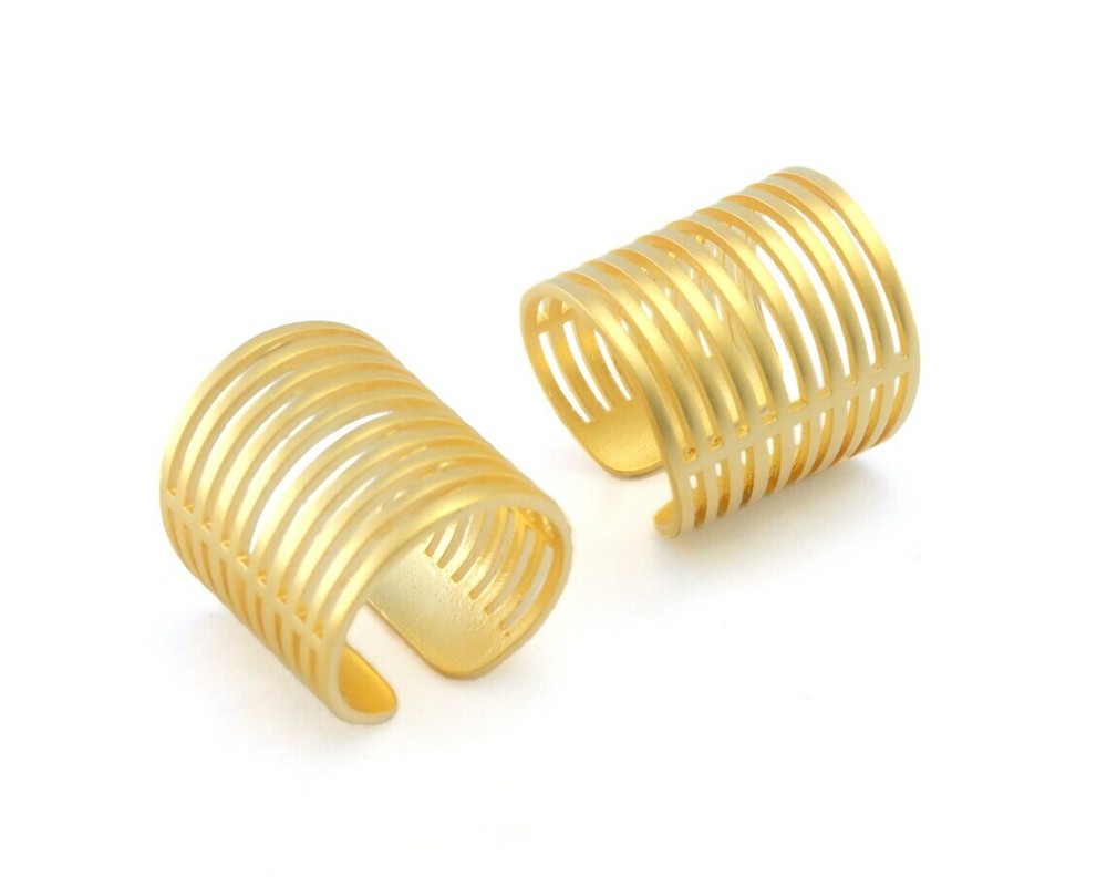 Statement separate lines Adjustable Ring Matte Gold Plated Brass  6US 9.5US 4297
