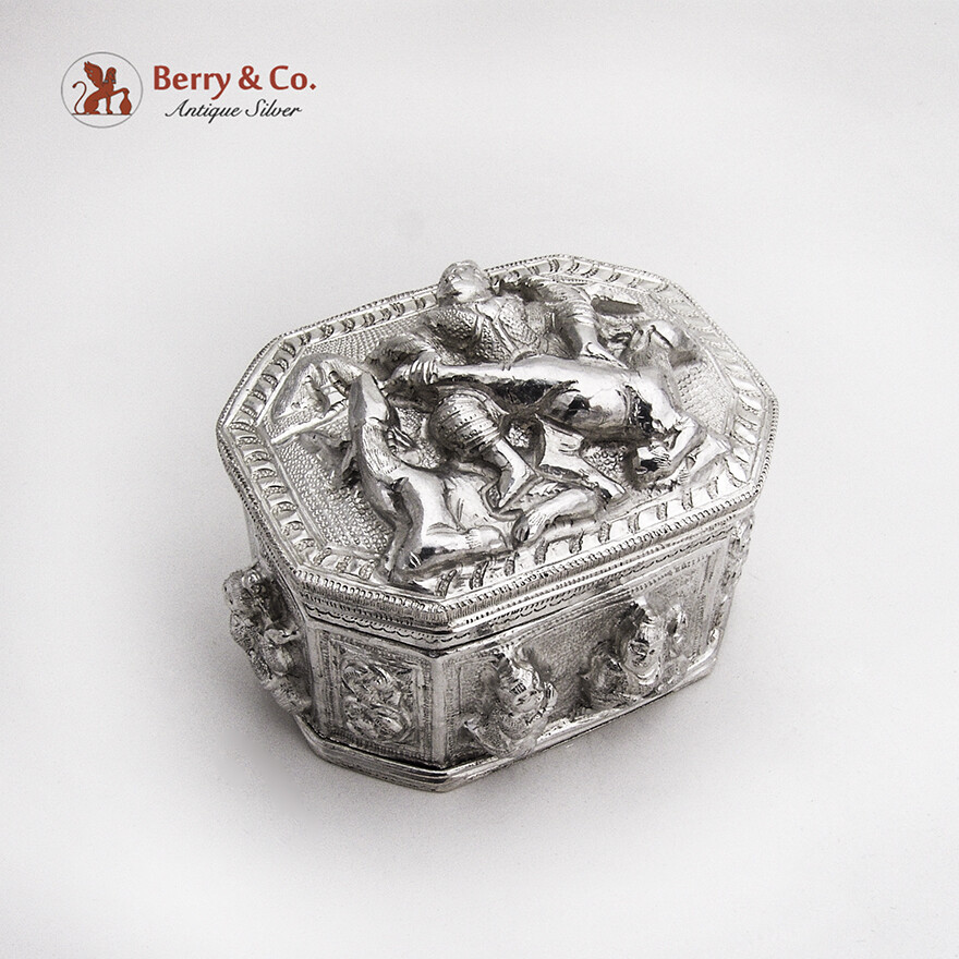 Indian Figural Scenic High Relief Box Sterling Silver
