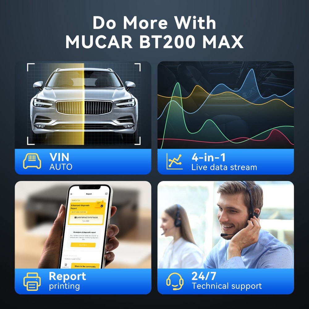 MUCAR BT200 Max OBD2 Scanner CAN FD Bi-Directional Control All System Diagnostic