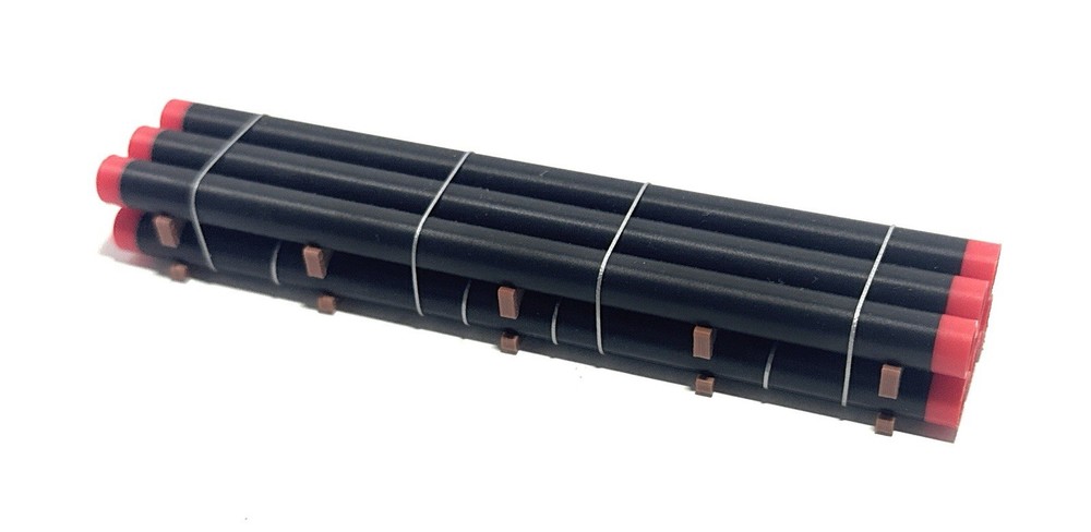 1:87 HO Scale 50ft Blk/Red tipped Short stack Pipe-Flatcar/ Gondola Freight Load