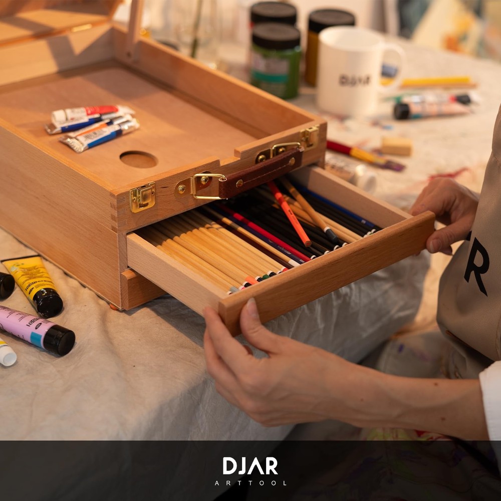 Large Sketchbox with 3-Drawer Storage, Adjustable Beech Wood Desktop Easel fo...