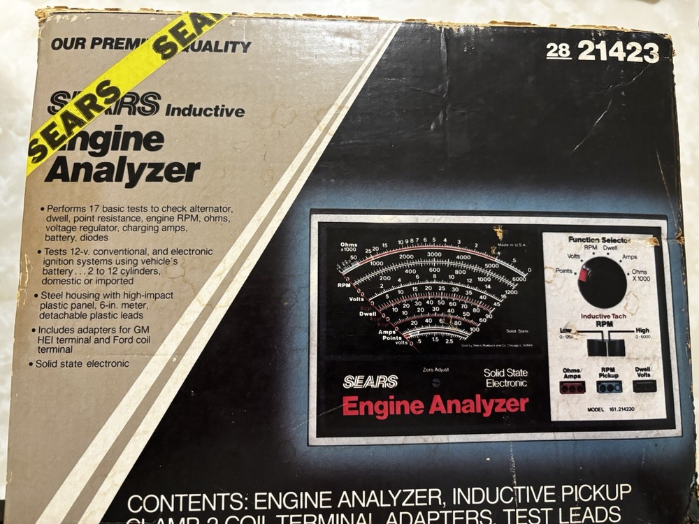Sears Engine Analyzer 28-21423 VINTAGE (161.214230) w/ Cables in Box