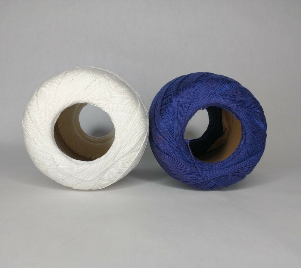 Lot Of 2 Skeins Crochet Thread White & Blue