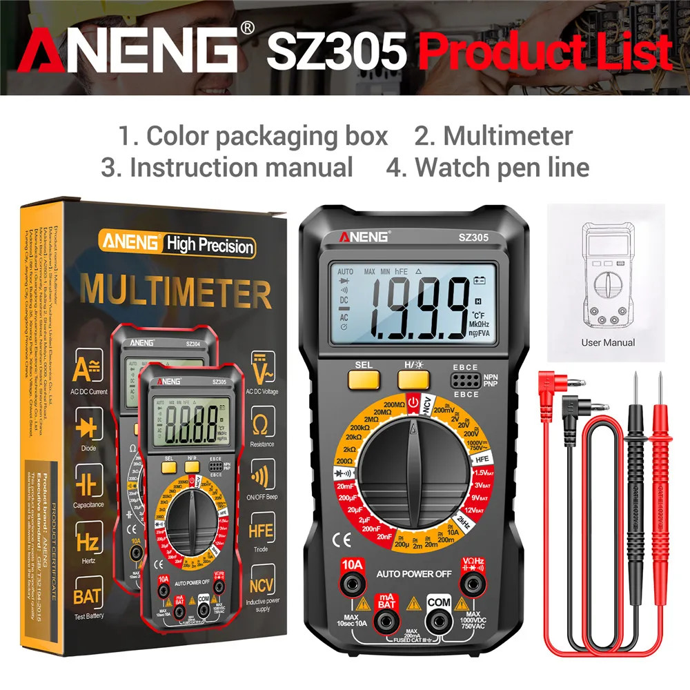 Professional Digital Multimeter Voltage Tester AC DC Ammeter
