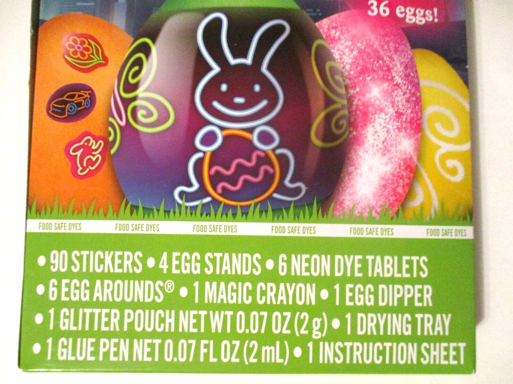 PAAS Easter Egg Coloring Kit - NEON -Includes 90 Stickers - Decorate 36 Eggs!
