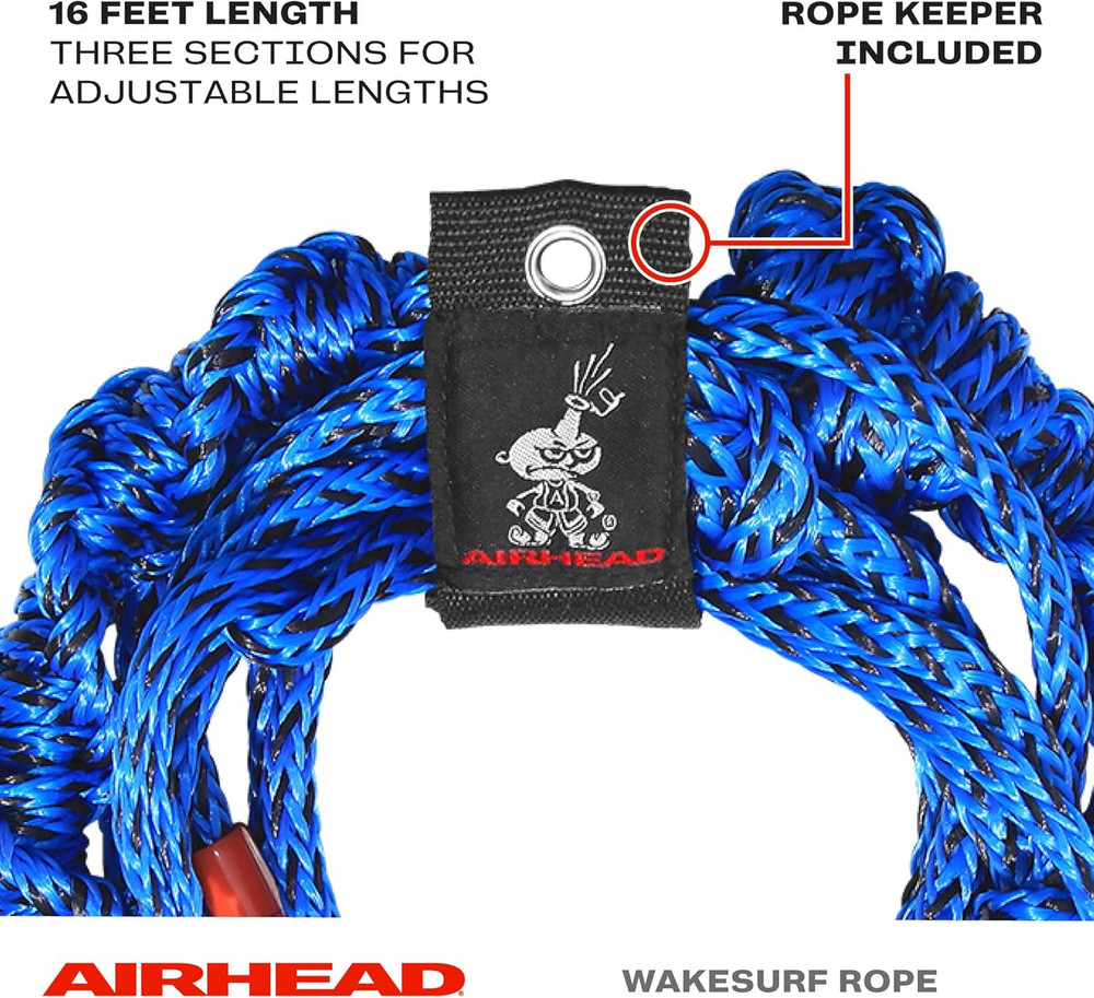 Spiral Braid Wakesurf Rope, 3 Sections, 16-Feet