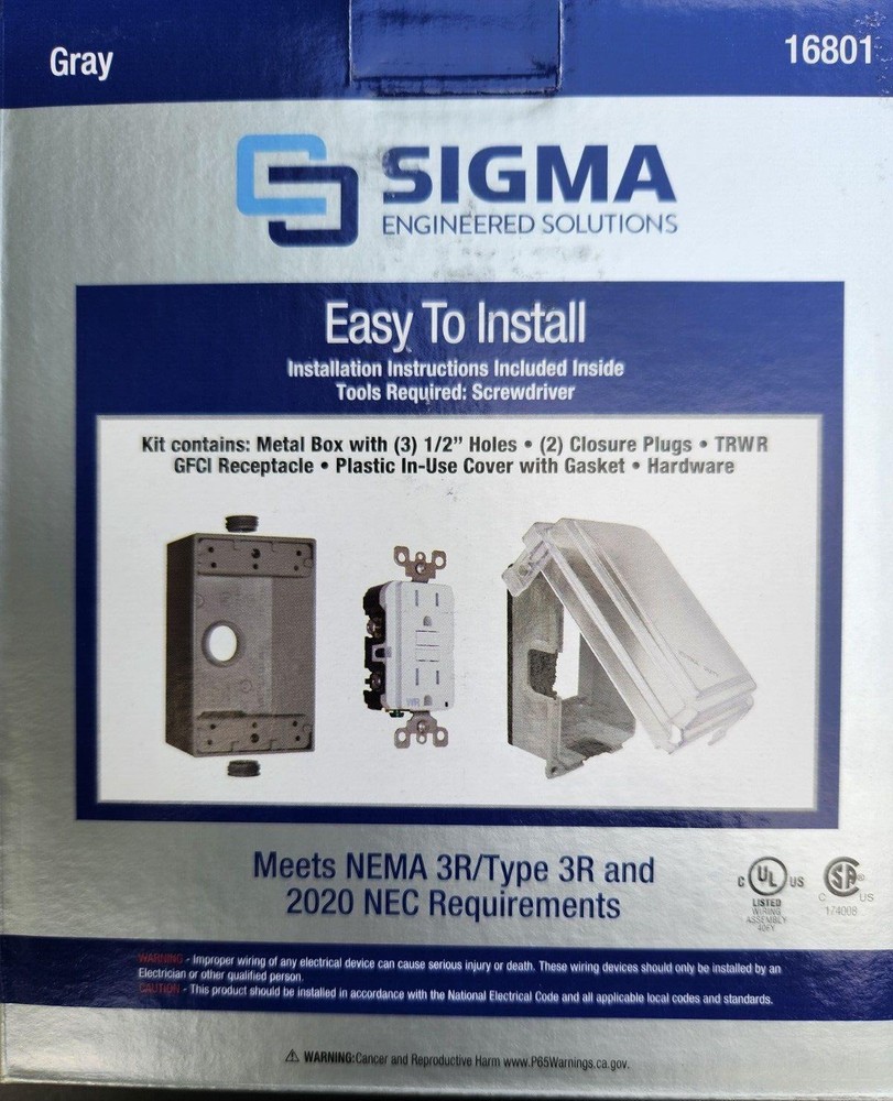 Sigma One-Gang While-In-Use GFCI Receptacle Kit, Gray