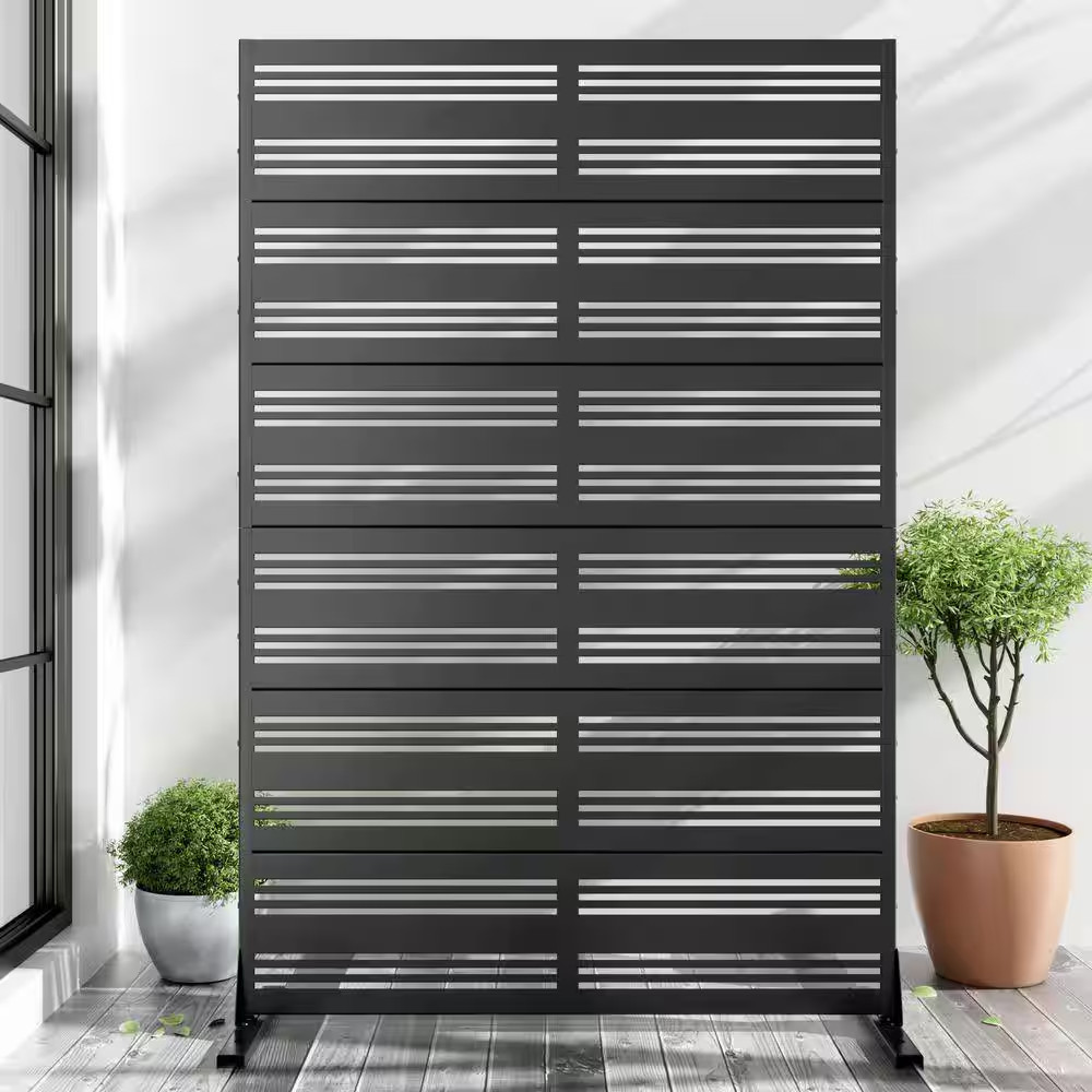 72 In. X 47 In. Black Privacy Screen Galvanized Freestanding Panel